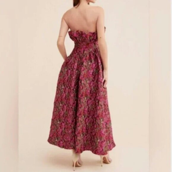 Elliatt Camellia Purple Floral Brocade Strapless Convertible Maxi Dress Gown - Picture 2 of 6